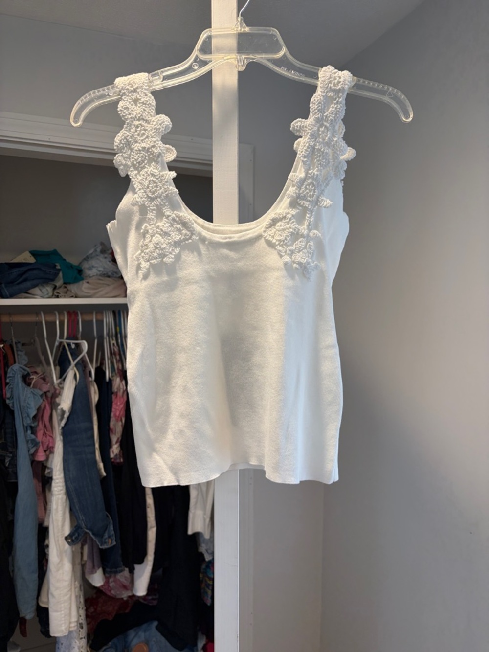 Galita Women's White Crochet Strap Tank Top